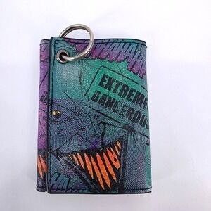 DC Comics Joker Trifold Wallet Purple Green Extremely Dangerous Key Ring Chain